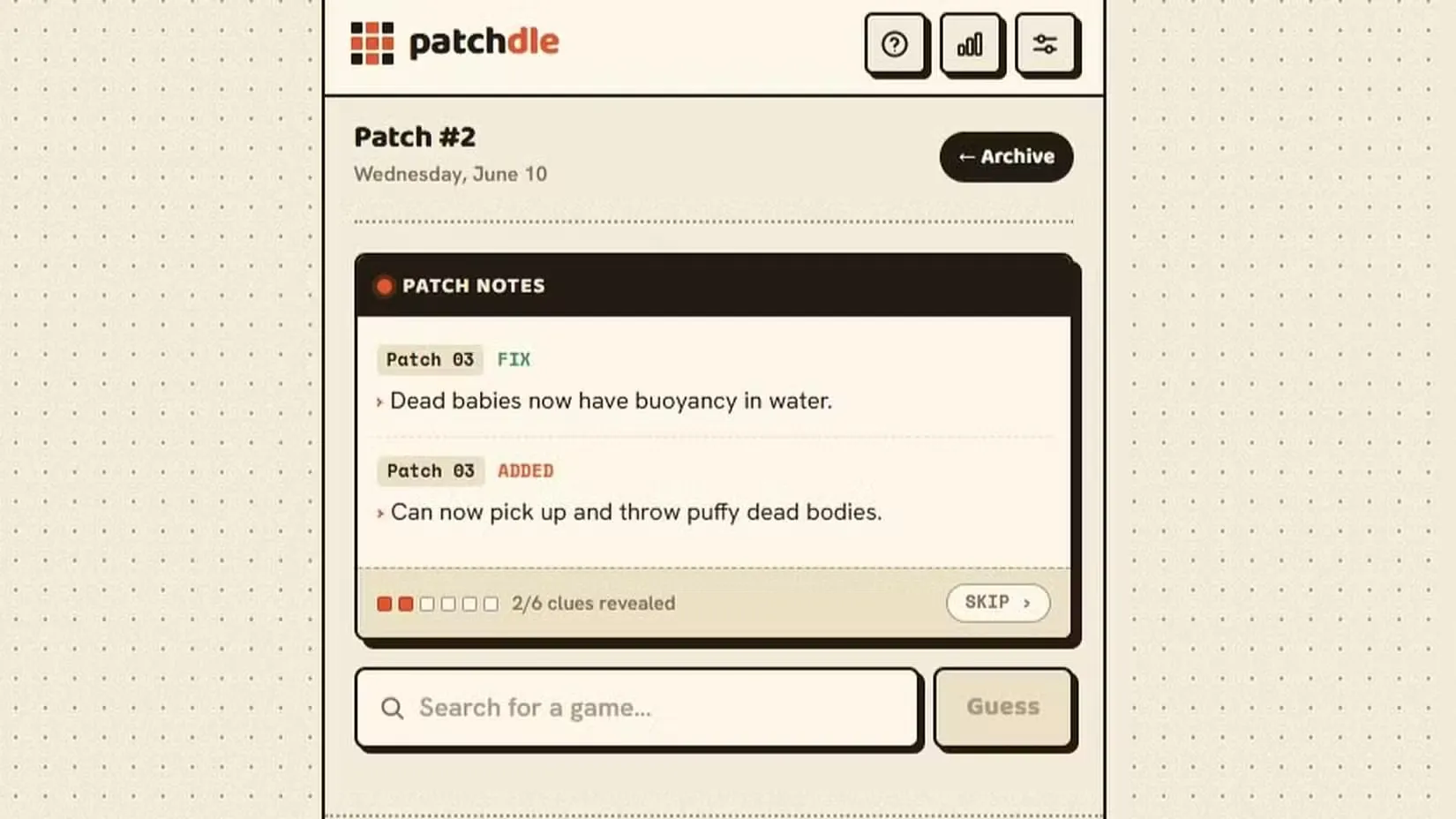 Patchdle: indovina il videogioco dalle note di aggiornamento