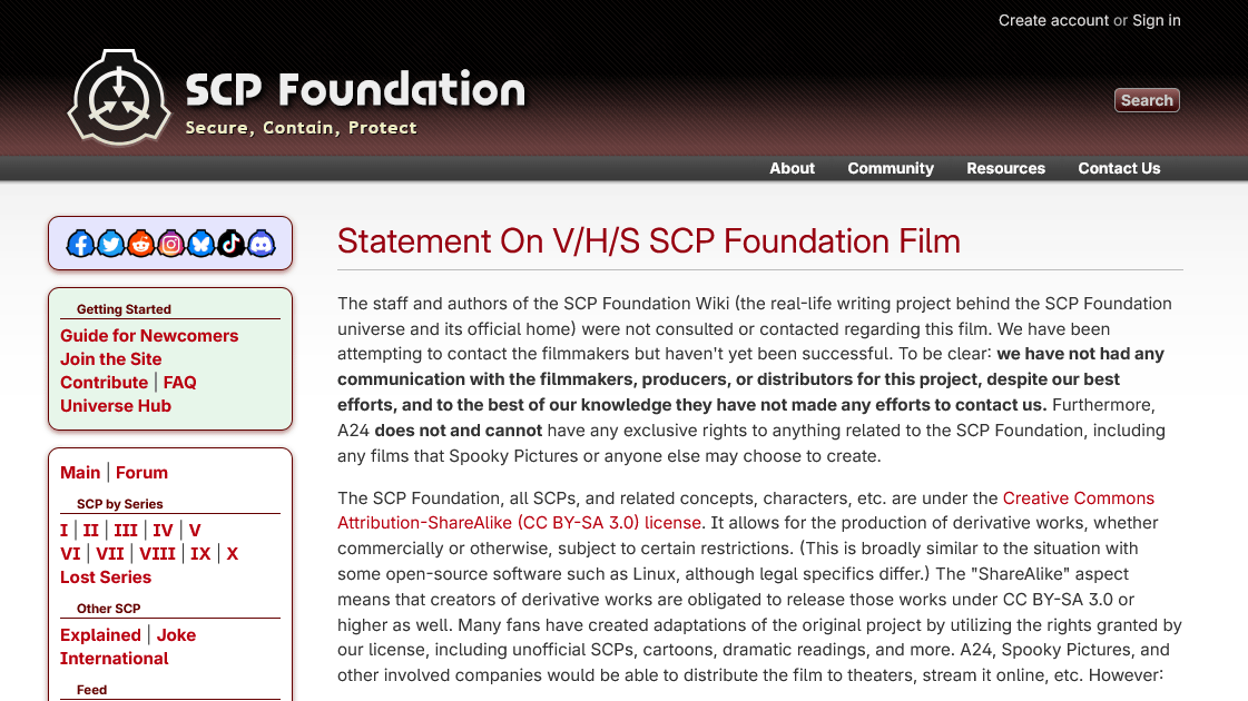 映画製作会社A24がSCP財団を映画化予定もSCP財団は「連絡は来ていないしこちらから連絡も取れない」と表明