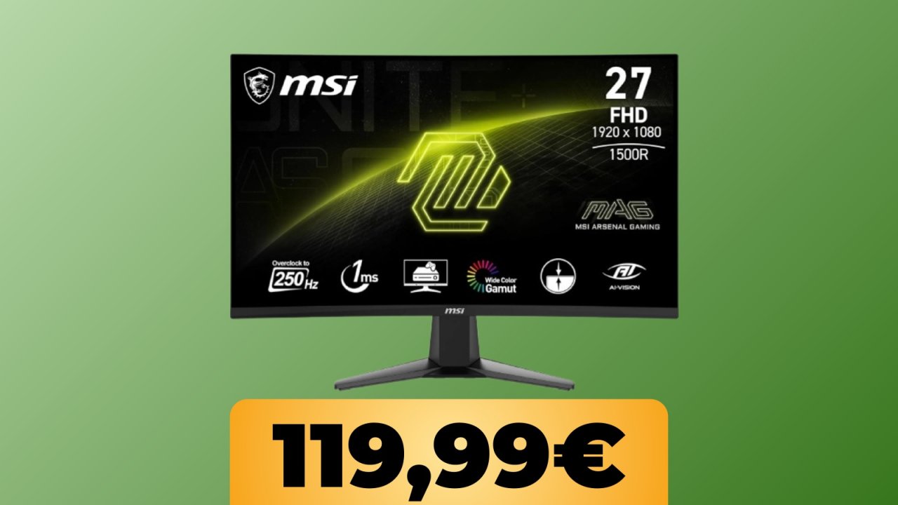 Il monitor curvo MSI MAG FHD da 27" e 250 Hz è al minimo storico su Amazon