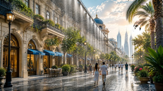 A Dubai arriva la Raining Street: pioggia artificiale contro il caldo estremo