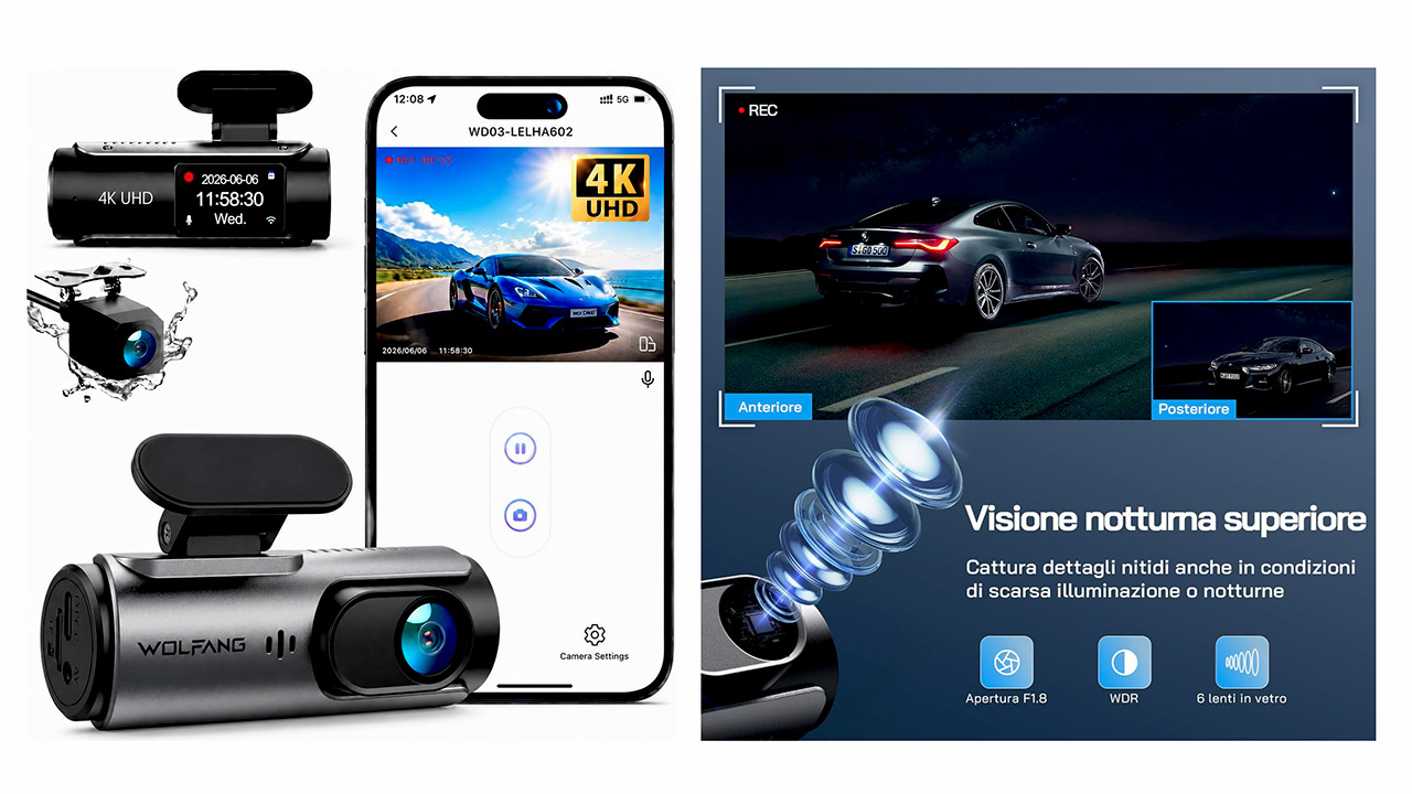 Volete una doppia Dash Cam Auto 4K a 39, anche solo per la curiosità di averne una? Oggi c'è, su Amazon