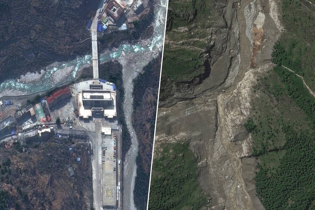 7 minutos bastaron para borrar la frontera entre Nepal y China: la impactante imagen satelital del antes y el después