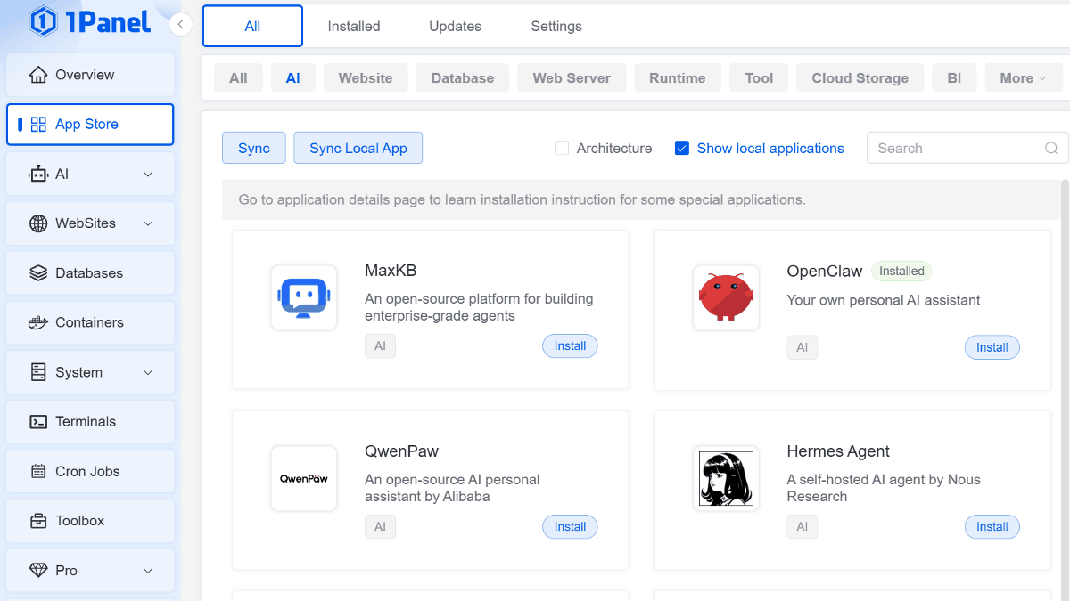 無料のVPSコントロールパネル「1Panel」、OpenClawなどのAIエージェントの複数一括管理も可能