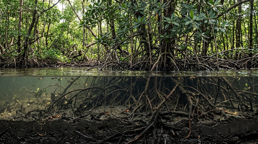 Al arrancar de raíz estos árboles que crecen con sus raíces en agua salada, países enteros han liberado lo que el lodo había retenido durante siglos